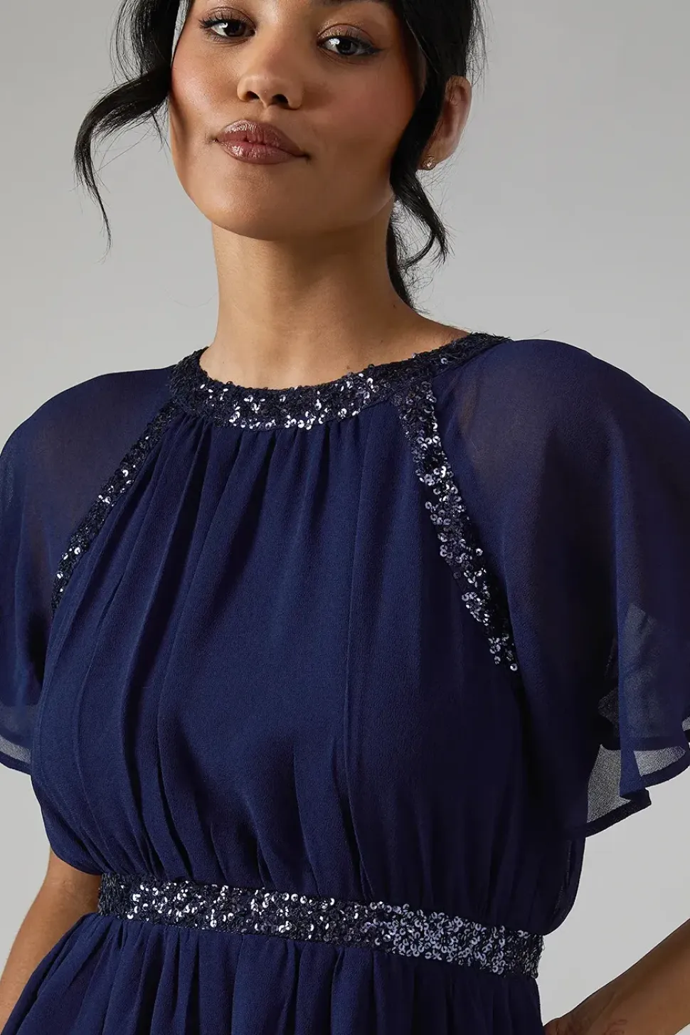 Angel Sleeve Embellished Chiffon Bridesmaid Dress