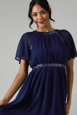 Angel Sleeve Embellished Chiffon Bridesmaid Dress