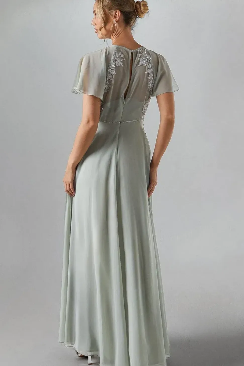 Angel Sleeve Embroidered Winter Floral Bridesmaid Maxi Dress