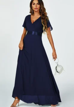 Angel Sleeves Empire Waist Bridesmaid Dress In Navy