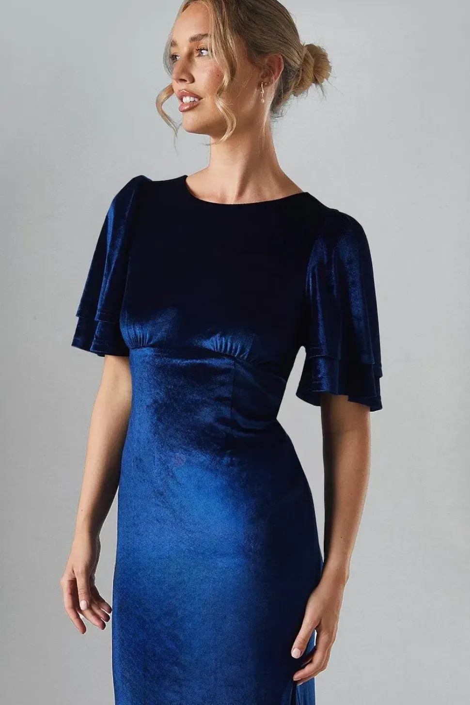 Angel Sleeve Tie Back Velvet Bridesmaid Maxi Dress