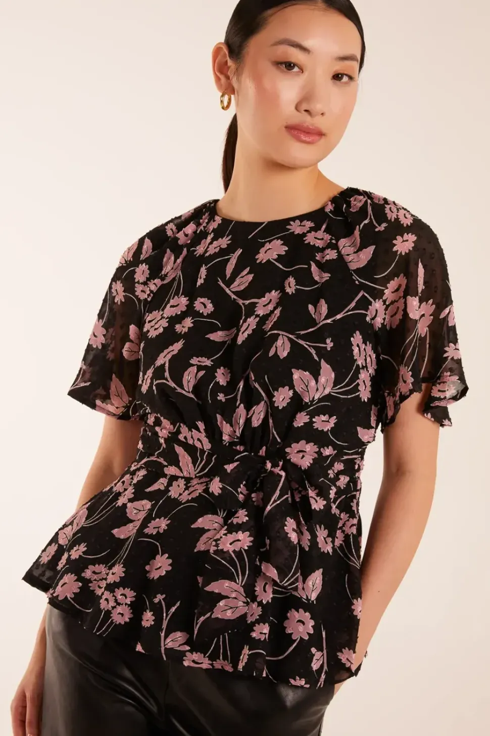 Angel Sleeve Tie Front Blouse