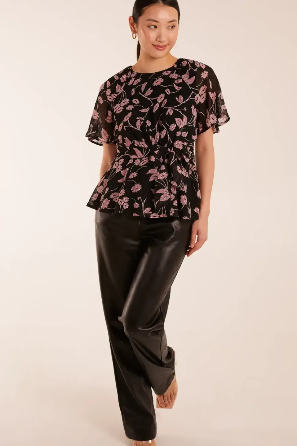 Angel Sleeve Tie Front Blouse