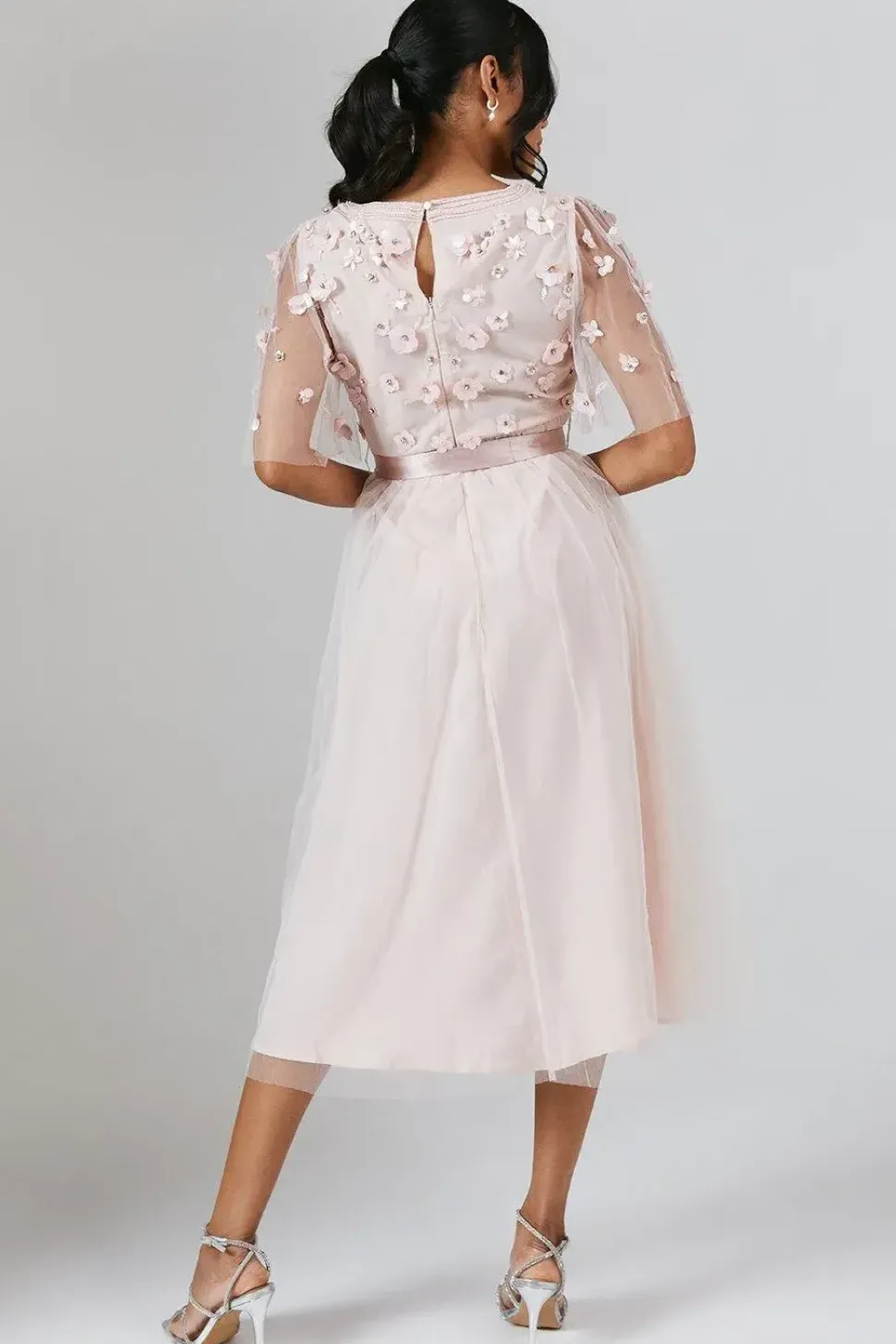 Angel Sleeve Trailing Floral Embellished Bridesmaids Dress