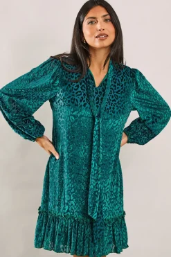 Animal Burnout Tie Neck Dress