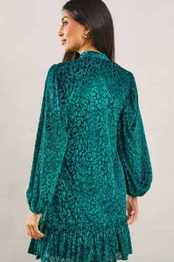 Animal Burnout Tie Neck Dress