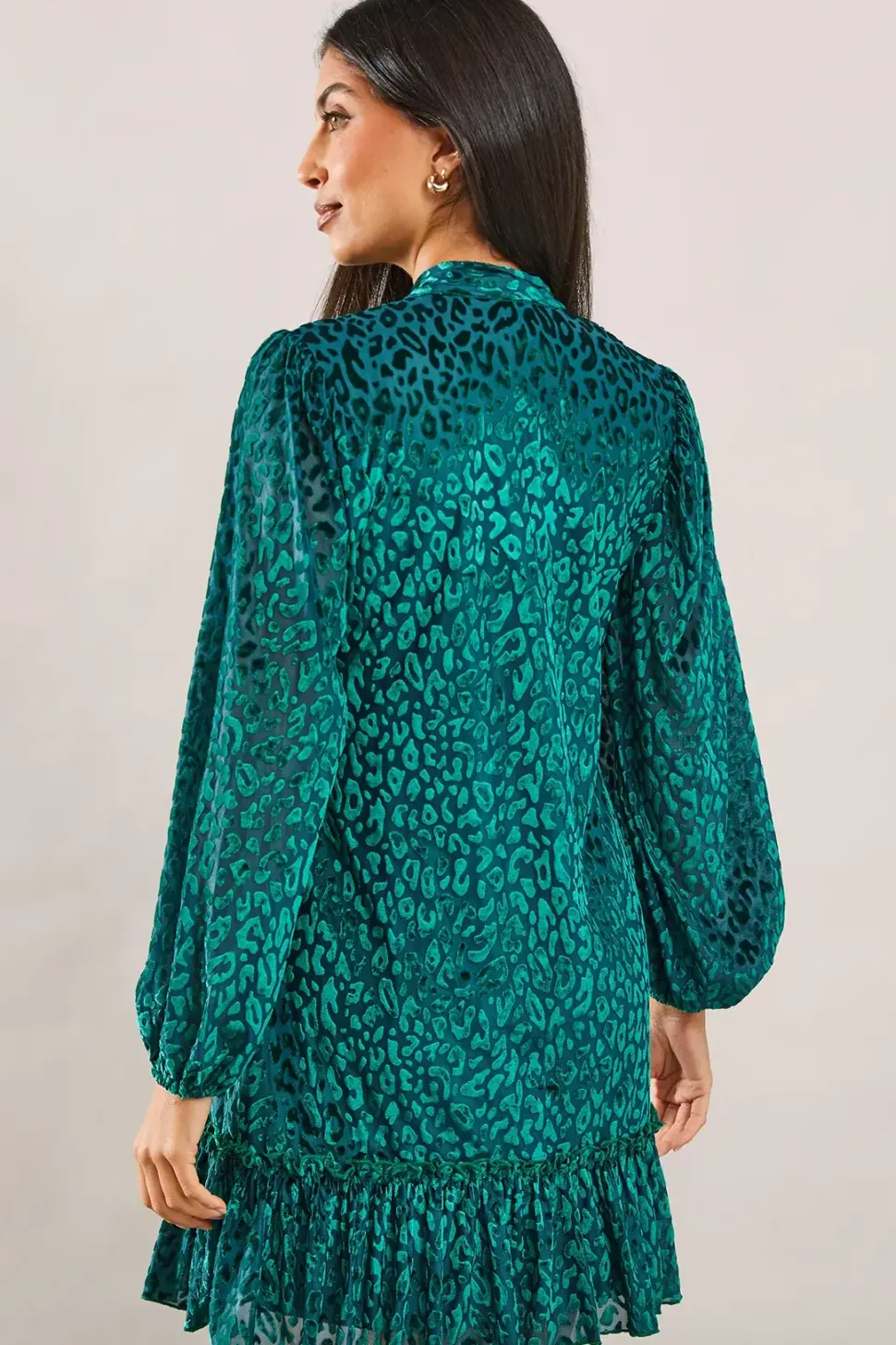 Animal Burnout Tie Neck Dress