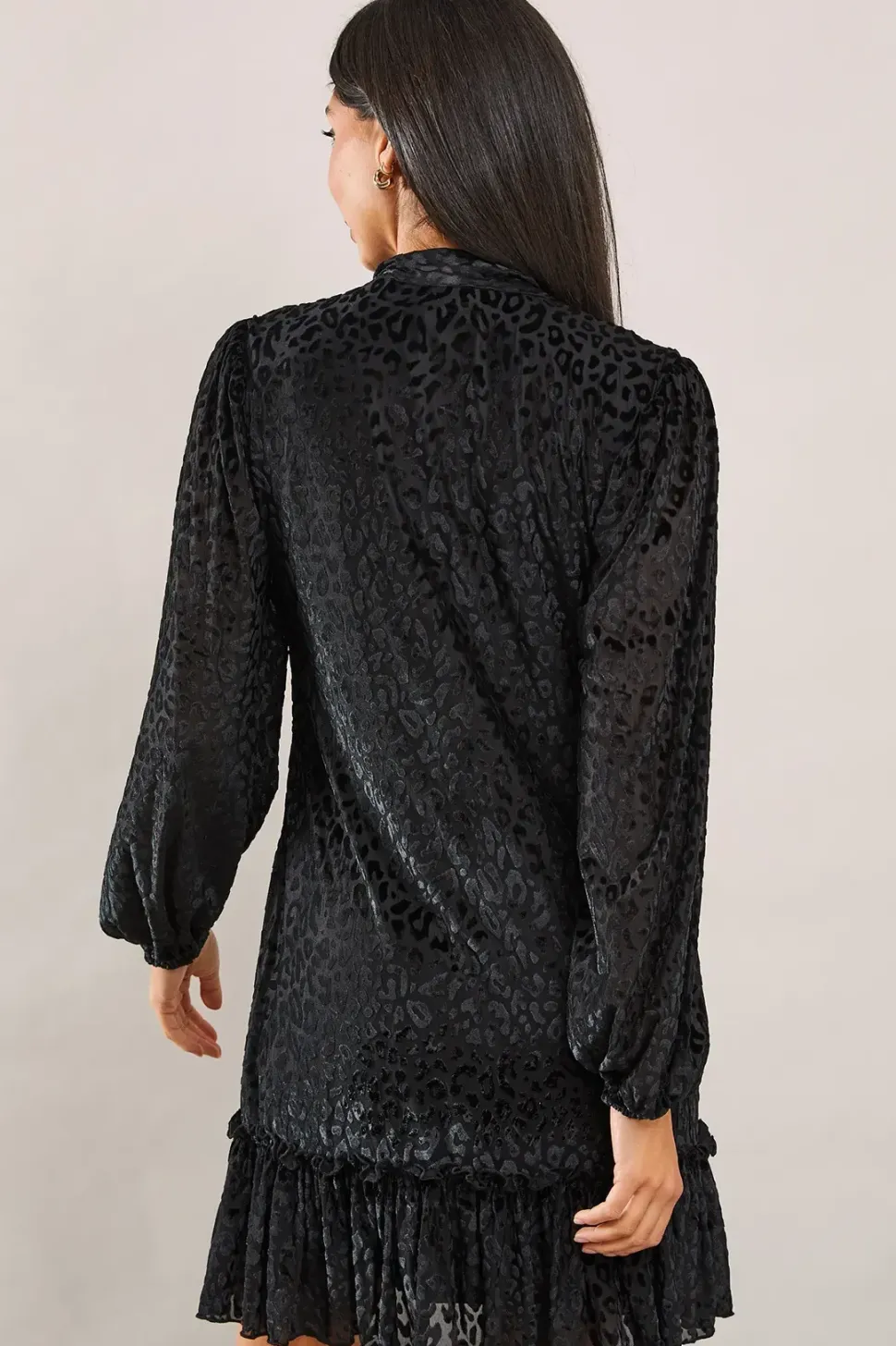 Animal Burnout Tie Neck Dress