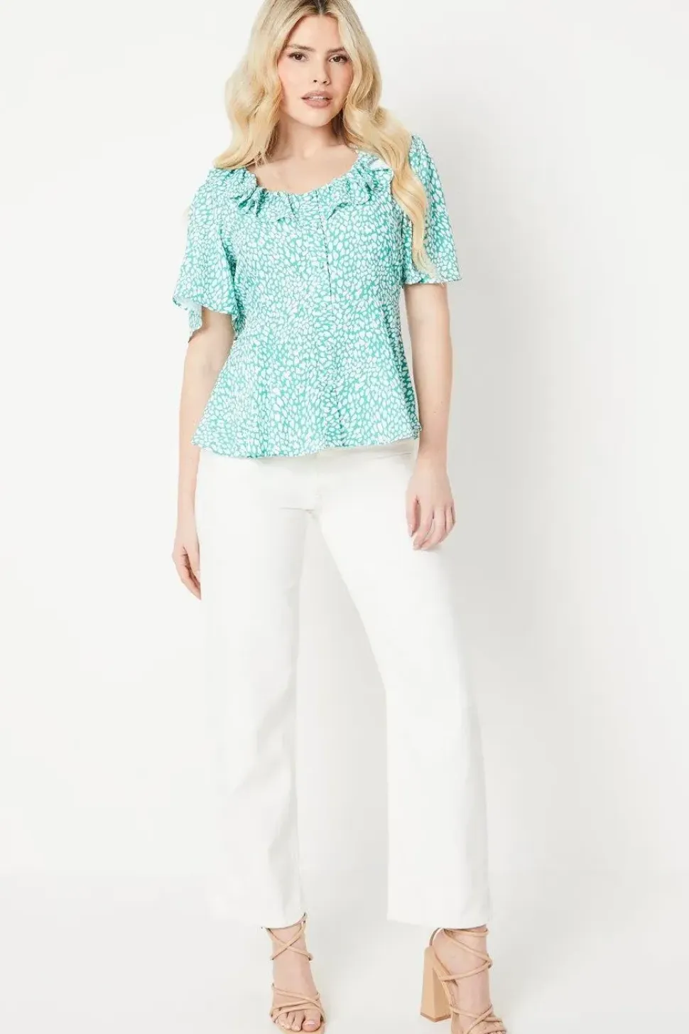Animal Button Front Angel Sleeve Blouse