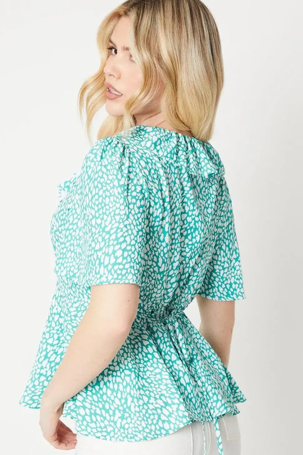 Animal Button Front Angel Sleeve Blouse