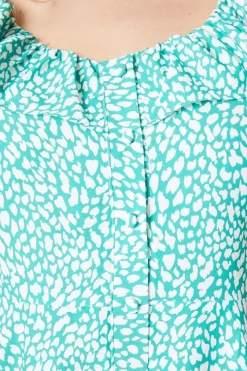 Animal Button Front Angel Sleeve Blouse