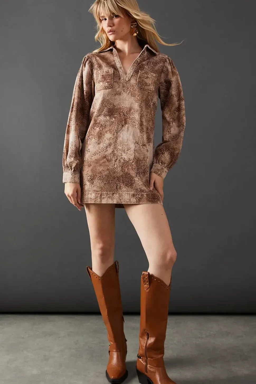 Animal Denim Overhead Shirt Dress