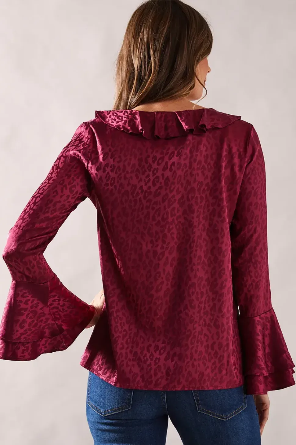 Animal Jacquard Ruffle Blouse