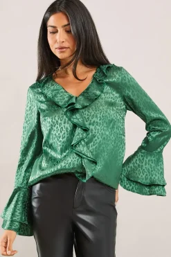 Animal Jacquard Ruffle Blouse