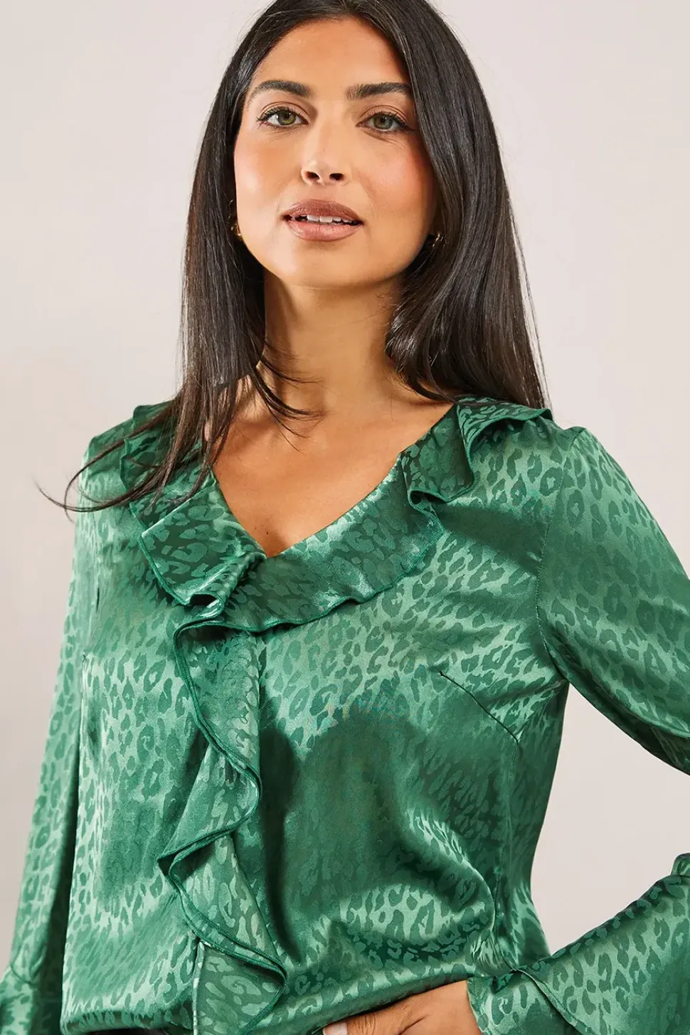 Animal Jacquard Ruffle Blouse