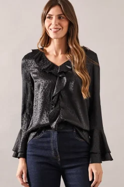 Animal Jacquard Ruffle Blouse