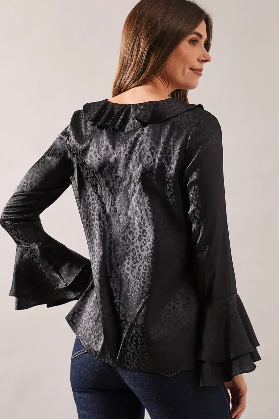 Animal Jacquard Ruffle Blouse