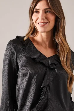 Animal Jacquard Ruffle Blouse