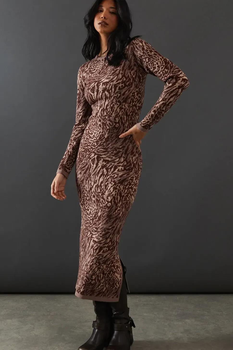 Animal Jacquard Slouchy Knitted Midaxi Dress