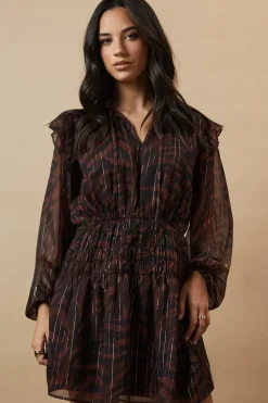 Animal Metallic Chiffon Shirred Mini Dress