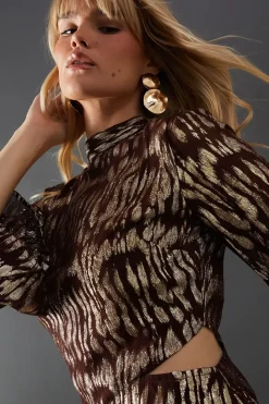 Animal Metallic Jacquard Midi Dress