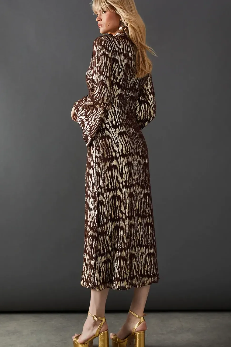 Animal Metallic Jacquard Midi Dress