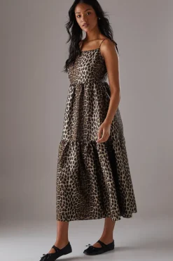 Animal Organza Strappy Smock Midi Dress