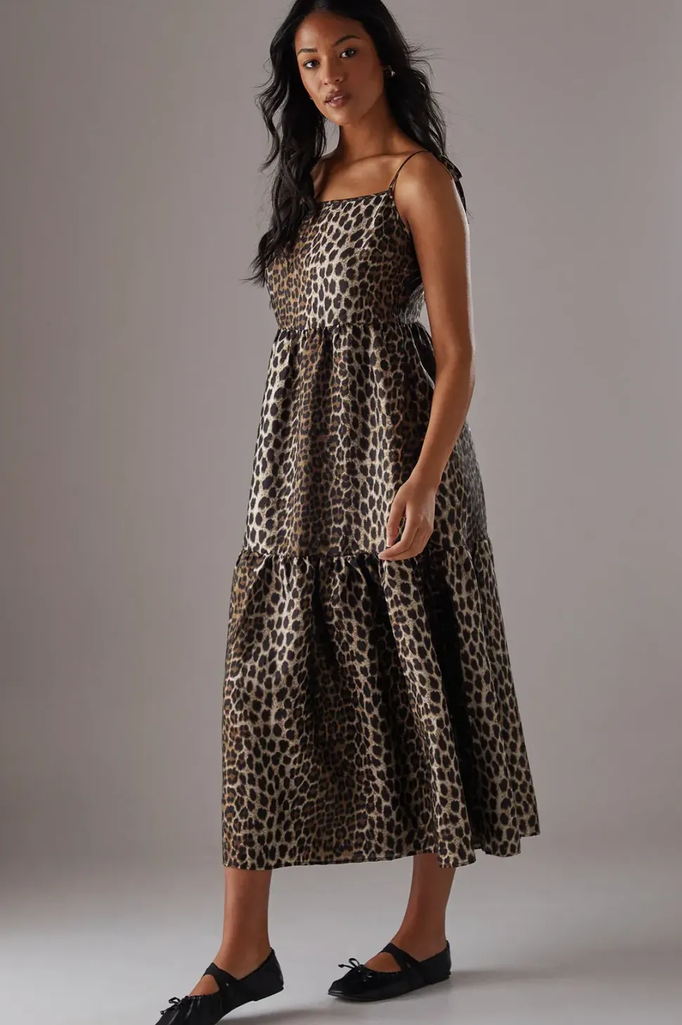 Animal Organza Strappy Smock Midi Dress
