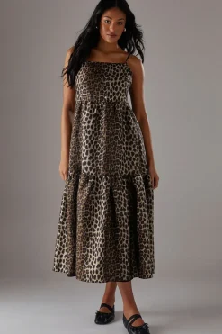 Animal Organza Strappy Smock Midi Dress