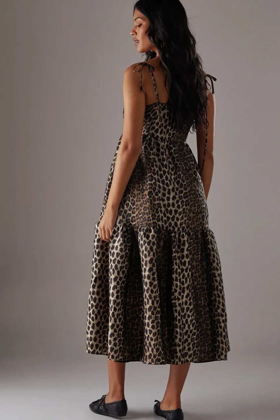 Animal Organza Strappy Smock Midi Dress