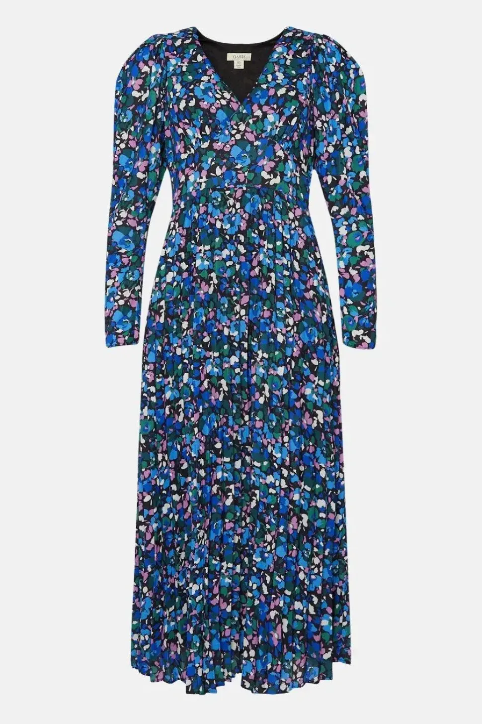 Animal Pleated V Neck Midi Dress