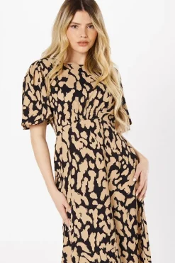 Animal Print Angel Sleeve Midi Dress