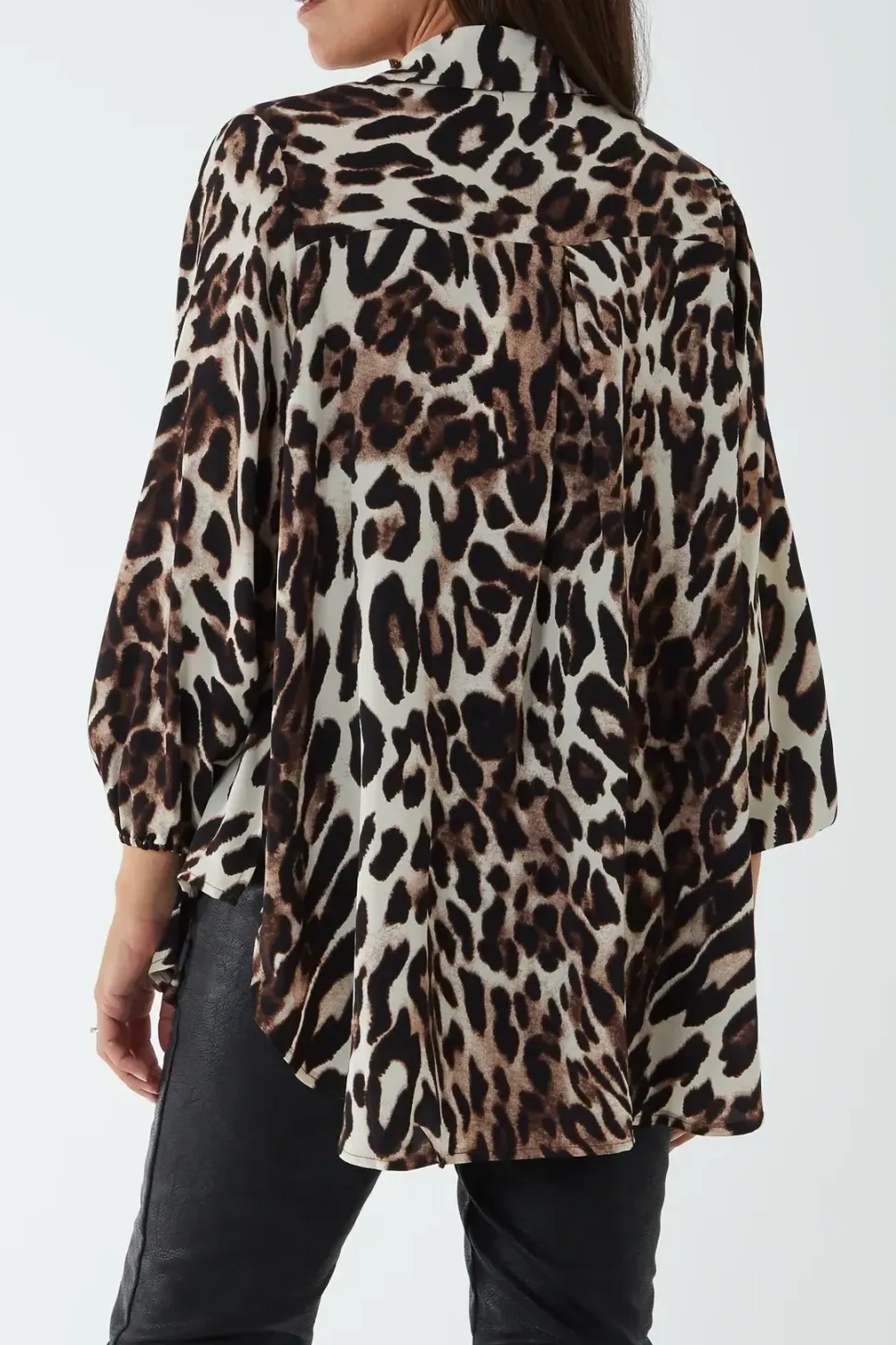 Animal Print Asymmetric Hem Blouse