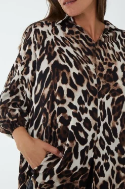 Animal Print Asymmetric Hem Blouse