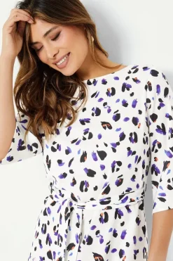Animal Print Belted Midi Dress