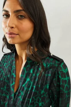 Animal Print Belted Shirt Midi Dress