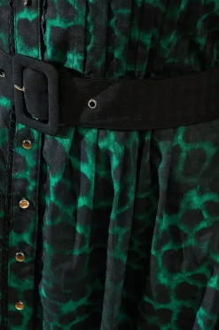 Animal Print Belted Shirt Midi Dress