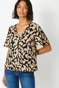 Animal Print Button Front Blouse
