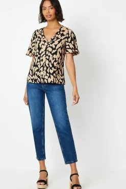 Animal Print Button Front Blouse