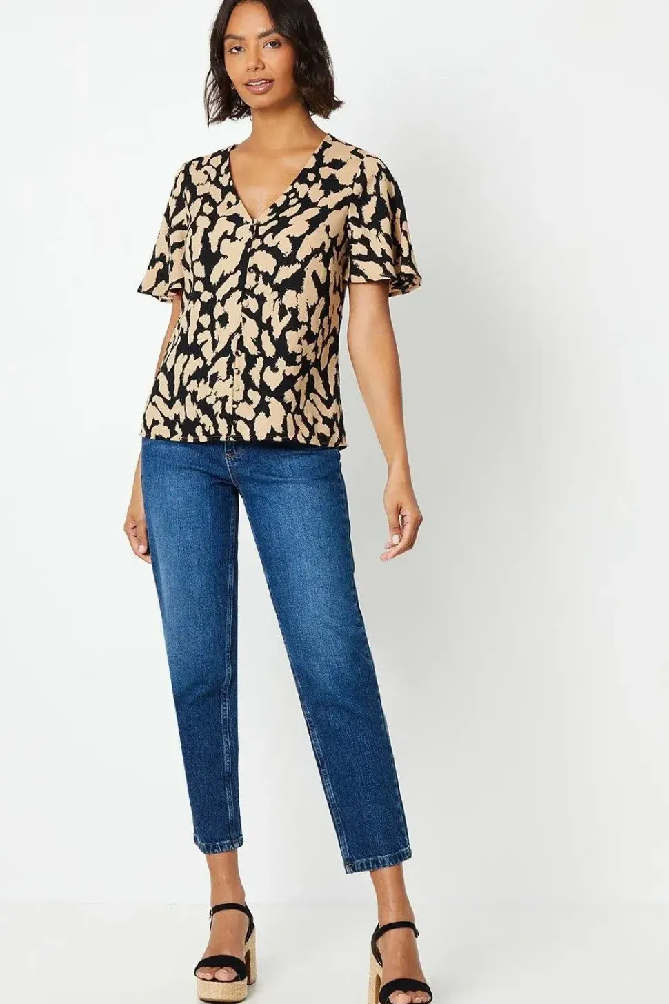 Animal Print Button Front Blouse