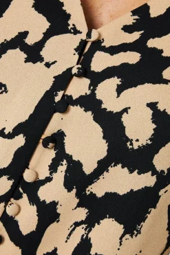 Animal Print Button Front Blouse