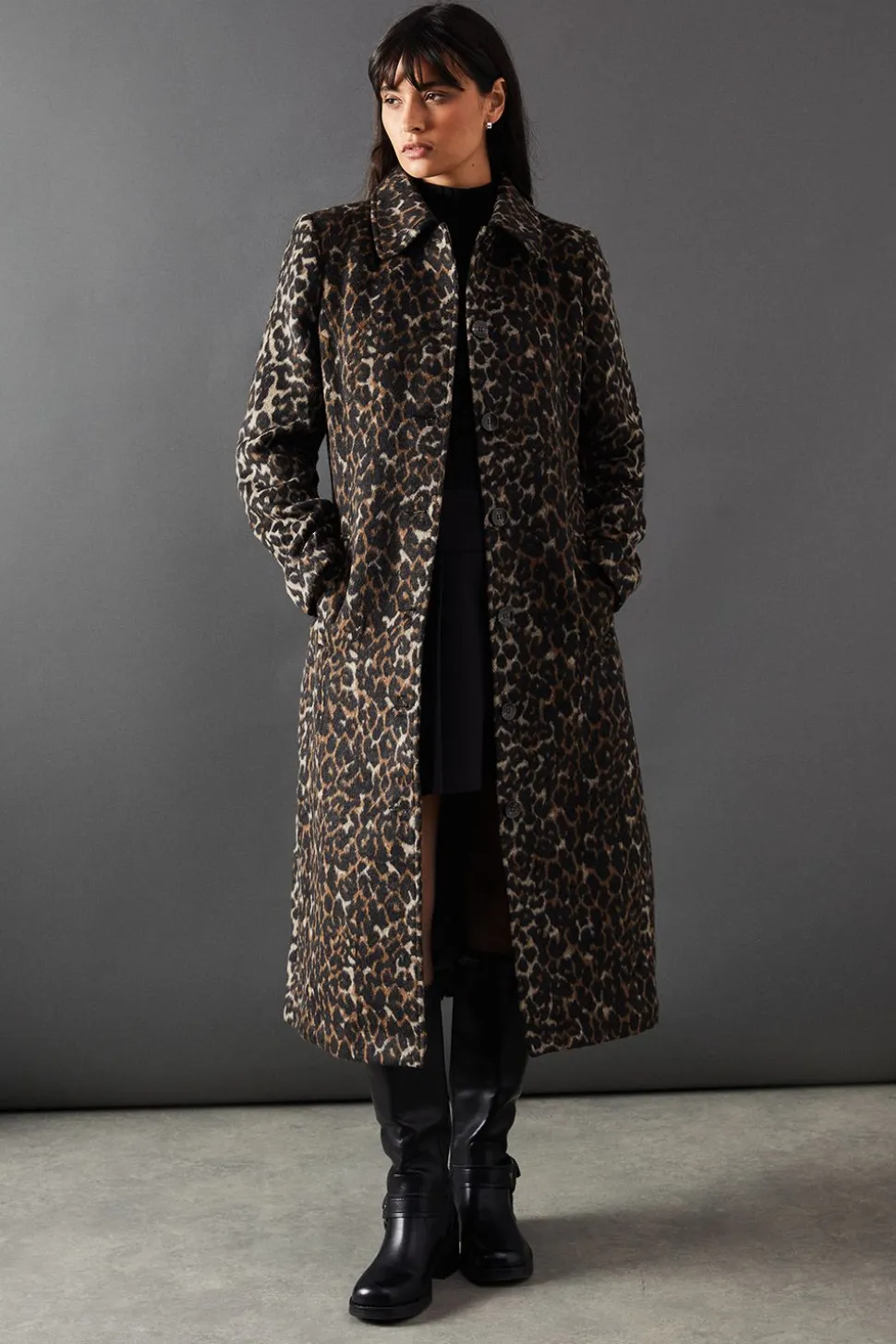 Animal Print Button Through Tailored Coat