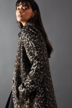 Animal Print Button Through Tailored Coat