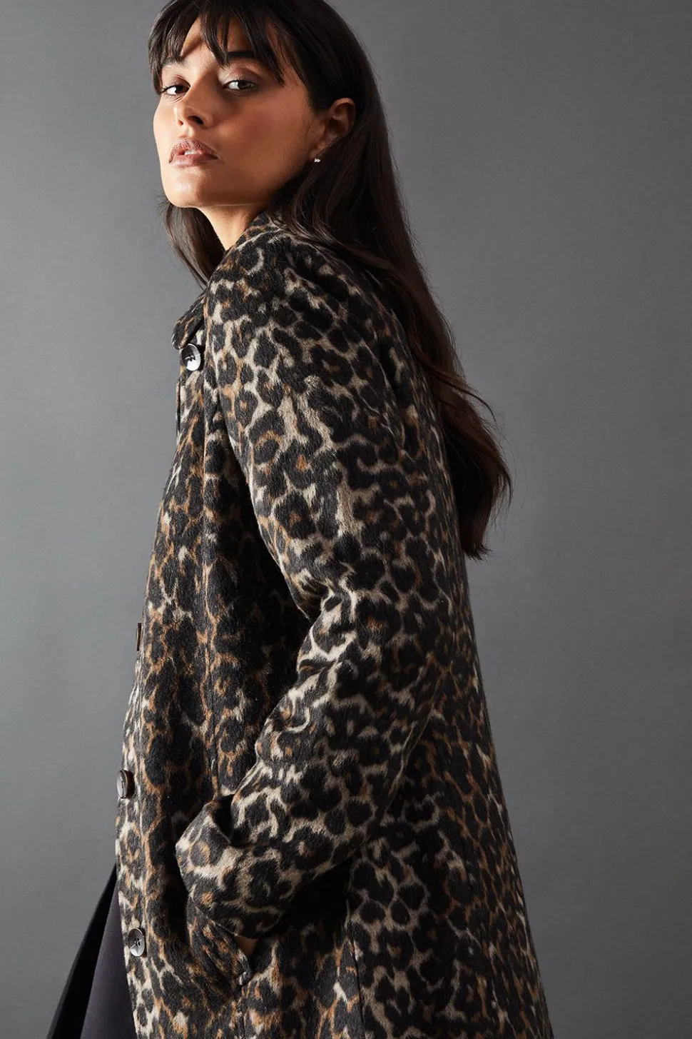 Animal Print Button Through Tailored Coat