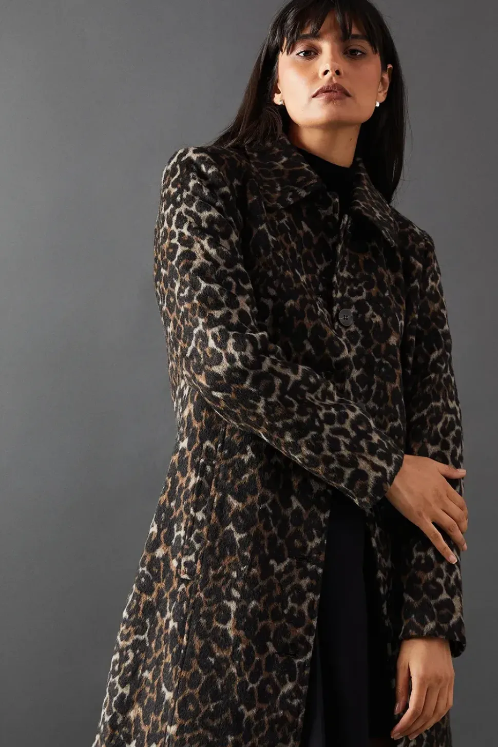 Animal Print Button Through Tailored Coat