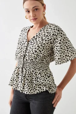 Animal Print Button Through Tea Blouse
