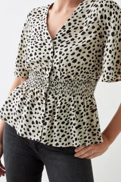 Animal Print Button Through Tea Blouse