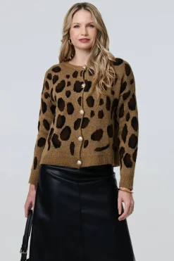 Animal Print Button-Up Boxy Cardigan
