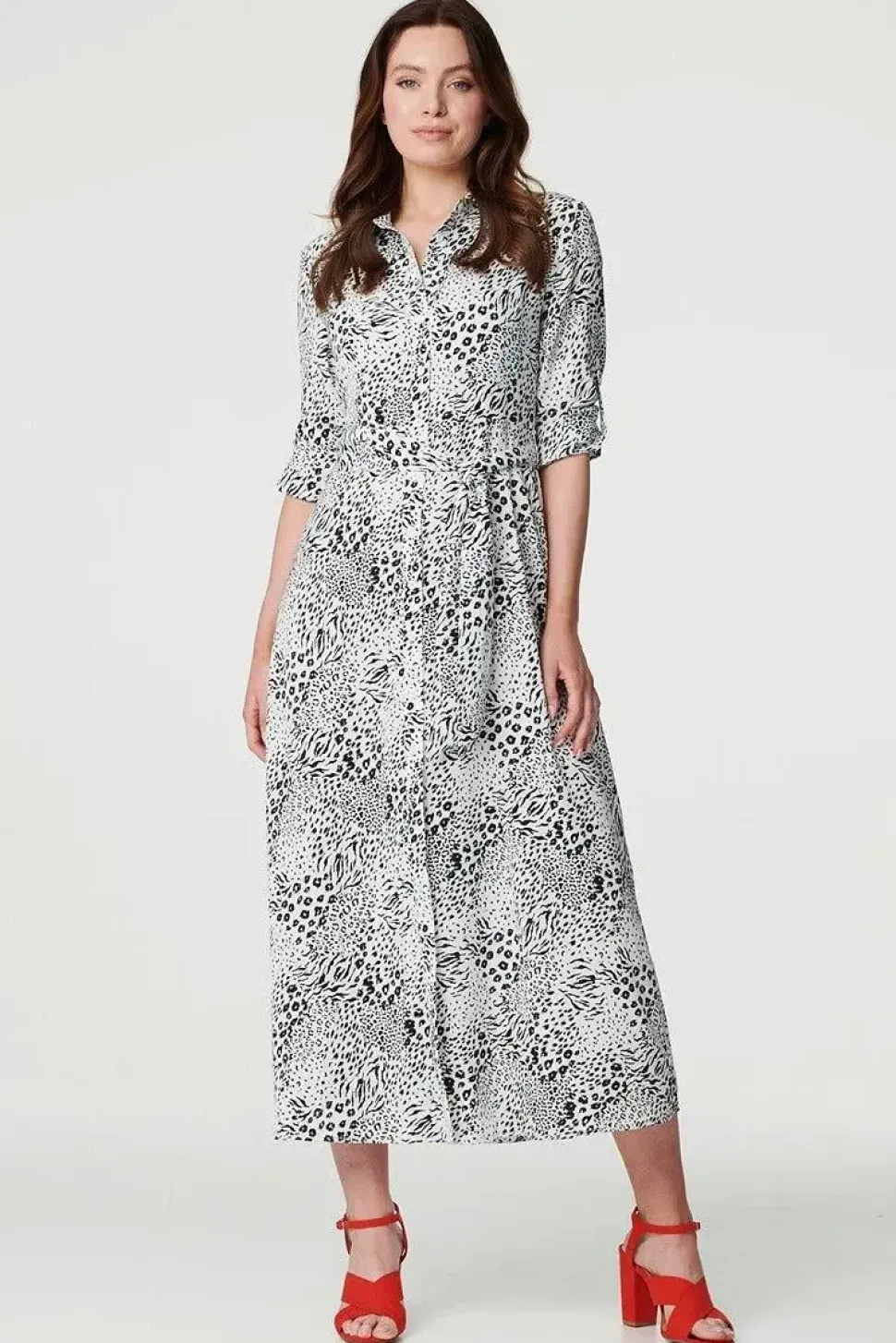 Animal Print Collared Shirt Dress
