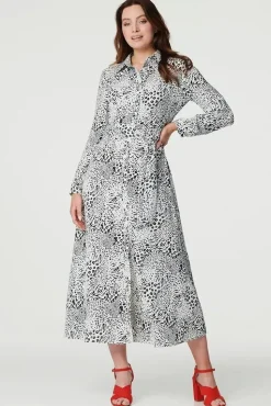 Animal Print Collared Shirt Dress